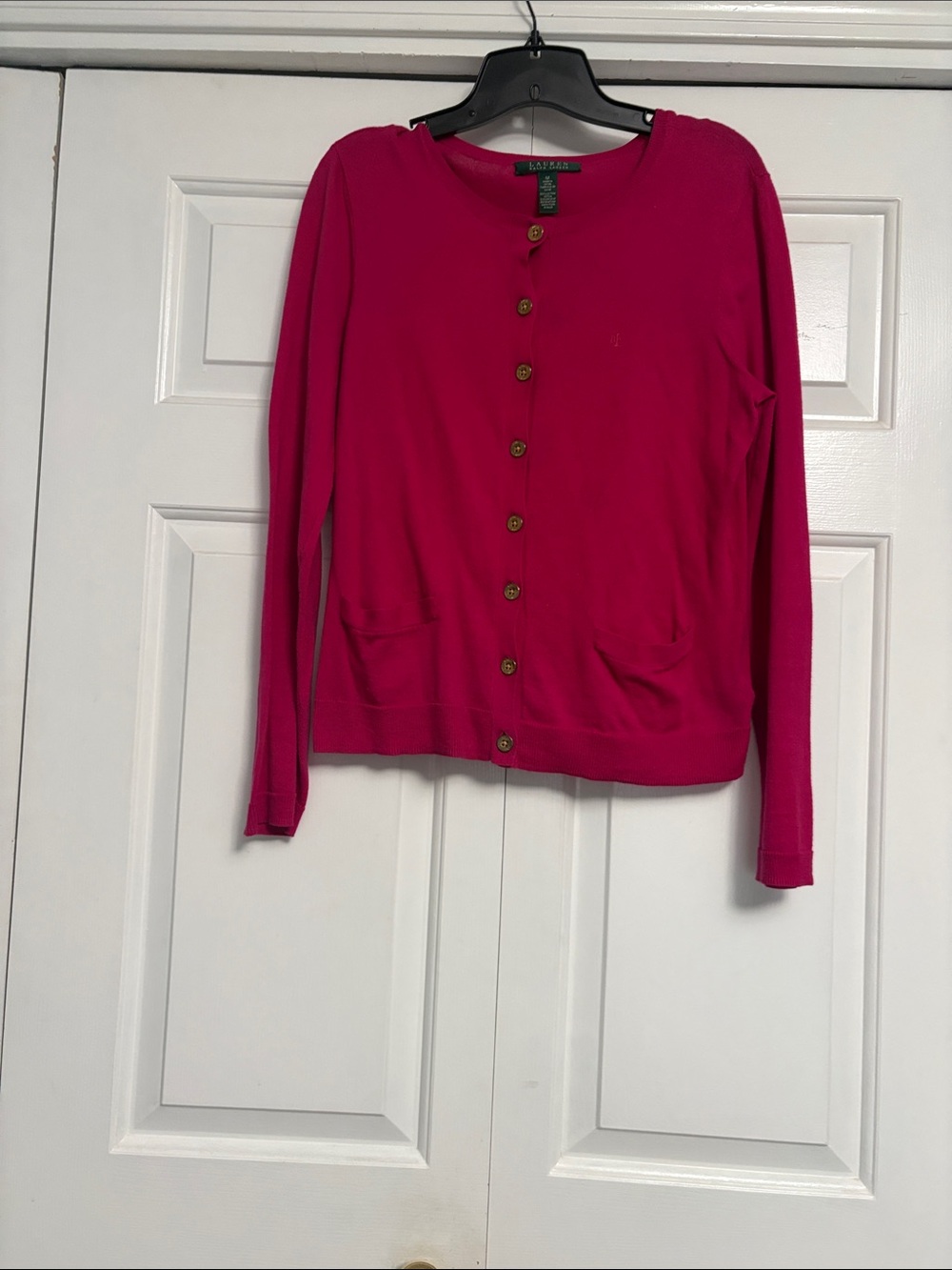 Lauren Ralph Lauren Hot Pink Button-Front Knit Cardigan